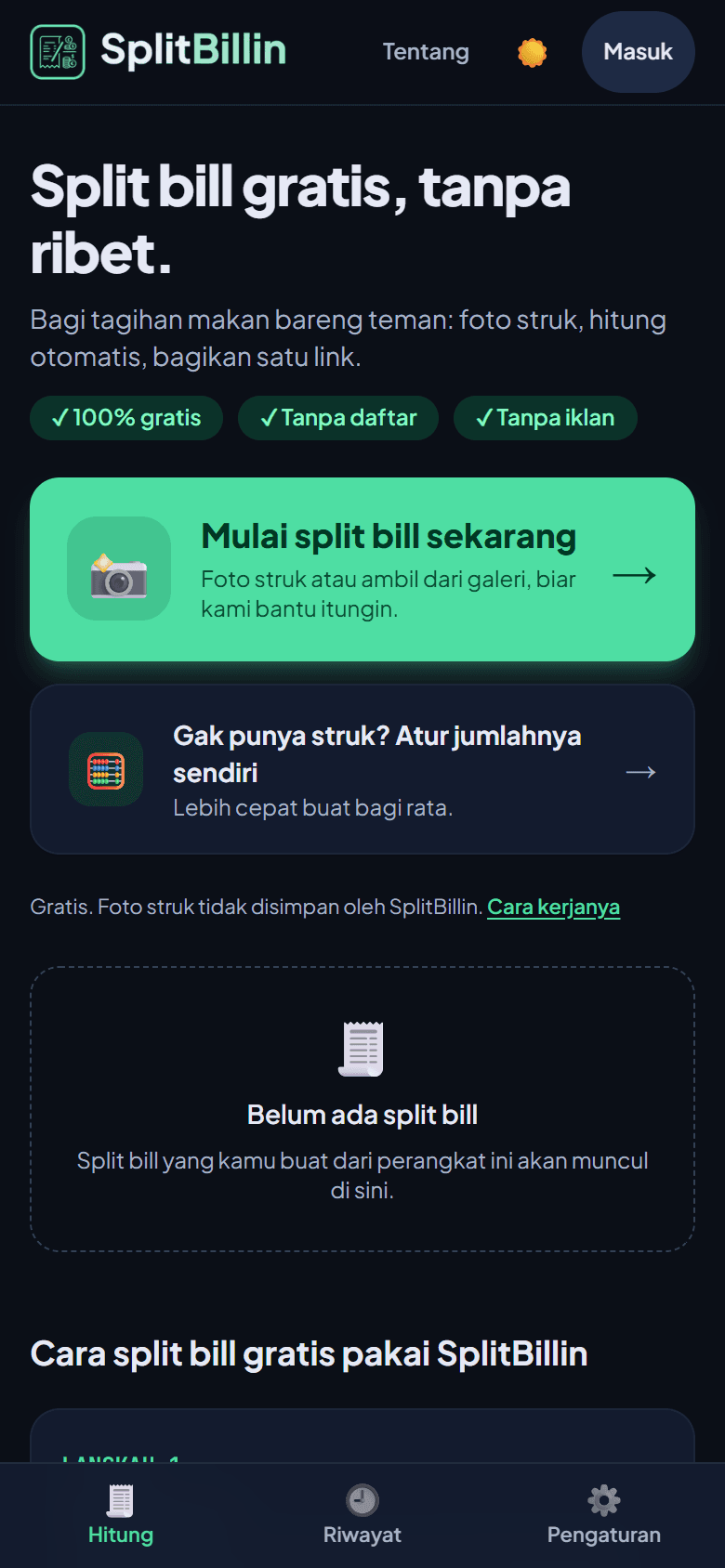Tampilan SplitBillin di HP